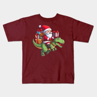 Santa Claus Riding T-REX Kids T-Shirt